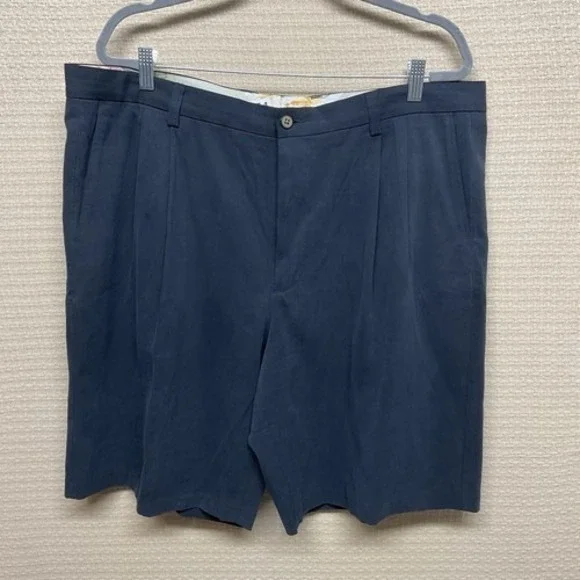 Tommy Bahama Black‎ Pleated Lagenlook Chino Shorts Men 40x10 China Silk/Cotton