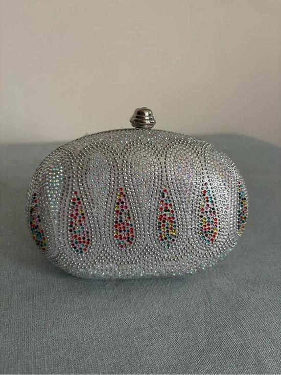 Sparkling Silver Crystal Evening Clutch with Multicolor Accents