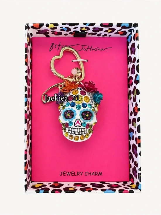 Betsey Johnson Multicolor Crystal Floral Sugar Skull Key & Bag Charm