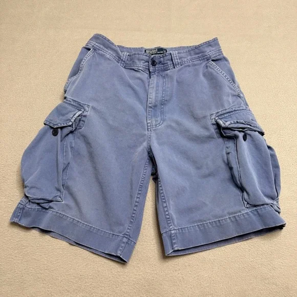 Polo Ralph Lauren Cargo Shorts Mens 31 Blue Cotton Canvas Relaxed Outdoor Vtg