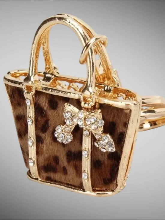 Mini Leopard Tote Bag Charm Keychain Purse Charm Gold Tone NWT