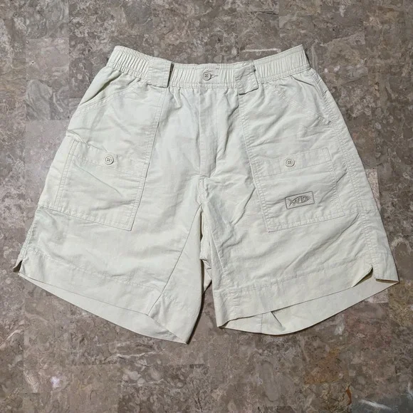 AFTCO Fishing Shorts Mens 30 Tan Elastic Waist Cargo UPF Nylon Performance