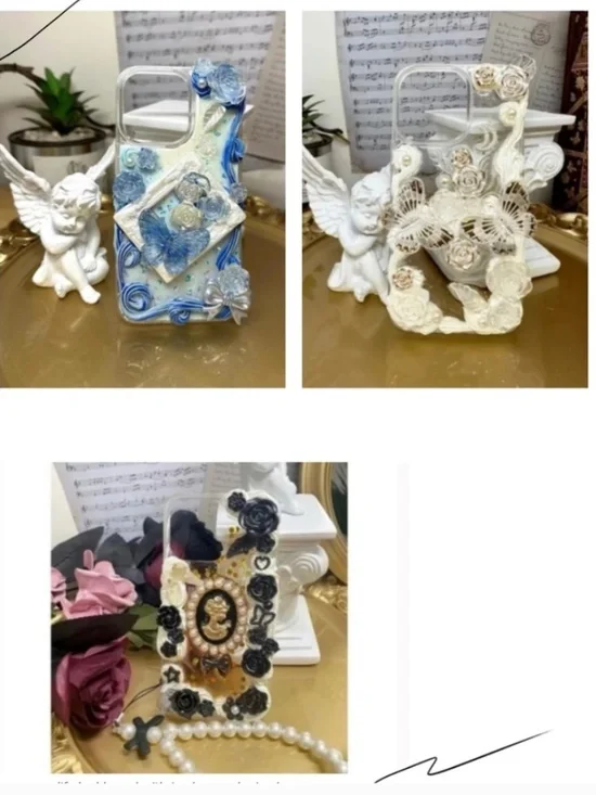 iPhone 13pro Baroque butterfly Phone Case, Handmade Vintage case