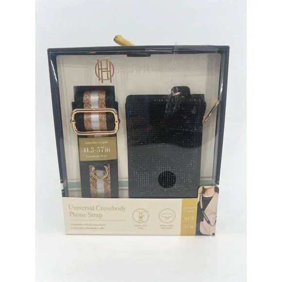 House of Harlow 1960 Universal‎ Crossbody Phone Strap w/ Wallet Black Gold NWT