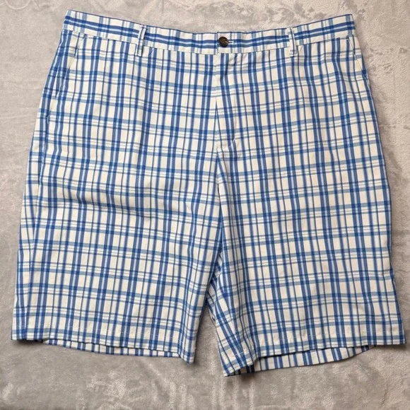Adidas Golf Shorts Mens 40 Blue White Plaid Flat Front Preppy 11