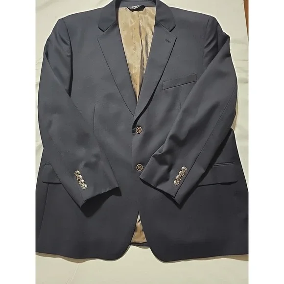 Joseph Feiss Gold Men Sport Coat 46S Dark Blue Wool Blazer Jacket Casual Classic