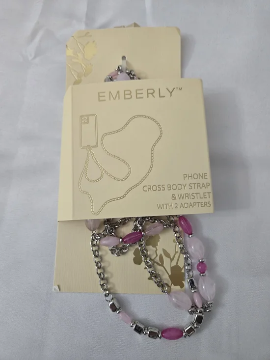 Emberly Beaded Crossbody & Wristlet Phone Holder Pink Silver Chain NEW