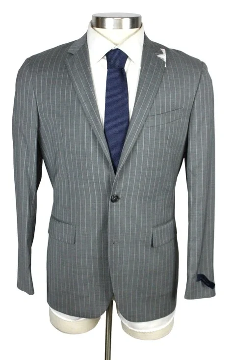 Brooks Brothers 1818 Milano Suit 38 R Mens Slim Fit Grey Stripe Wool 2 Piece
