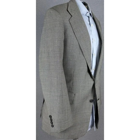 Polo Ralph Lauren Vintage Houndstooth Blazer 38R Tan Black USA Made Sport Coat