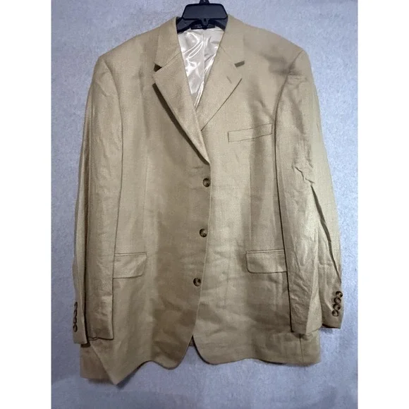 Gianfranco Ruffini‎ Blazer Sport Coat Mens 48L Tan Silk Wool Check Long Jacket