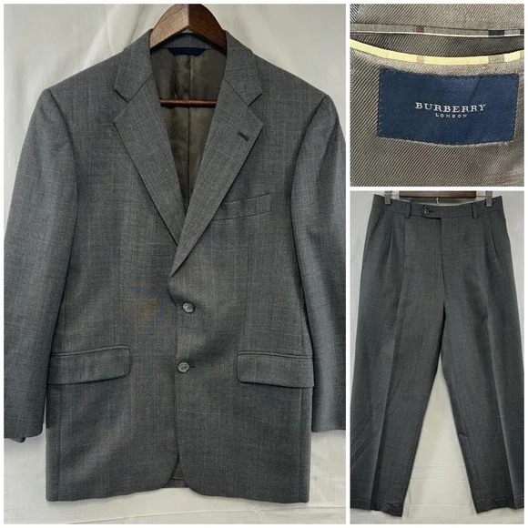 Burberry London Suit Mens 38S Grey Glen Plaid Wool 2-Button Pleated Cuffed 30x30