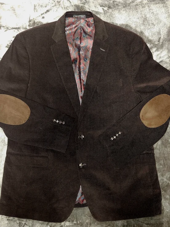 Lauren Ralph Lauren Dark Brown Corduroy Sport Coat with Tan Elbow Patches Derby