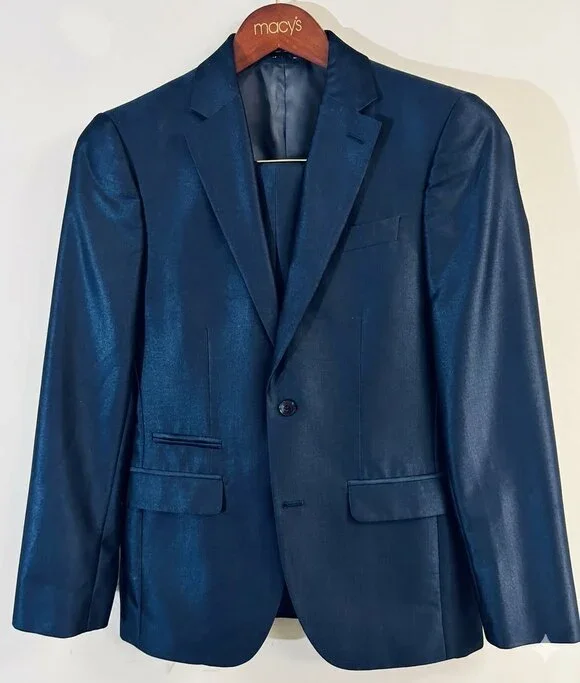 JF J.Ferrar Men's Slim Fit Navy Blue Luster 2-Piece Suit Jacket & Pants 29x30