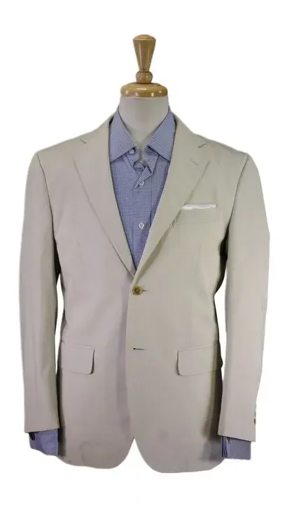 Paul Stuart Khaki Tan Cotton 2-Btn Blazer Jacket 38S