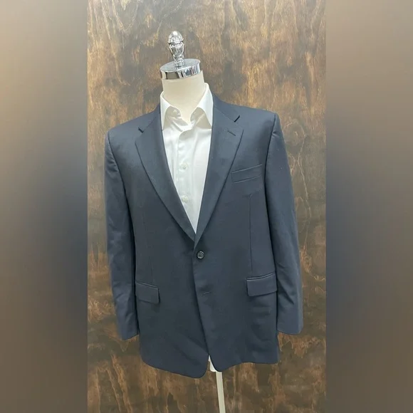 Hickey Freeman Made in USA Loro Piana 130's Wool Suit Jacket‎ in Navy Size 46 R