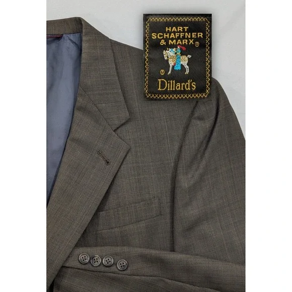 Hart Schaffner MARX Wool Blazer Brown Subtle‎ Glenn Check Jacket 44L 48