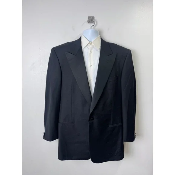 Ermenegildo Zegna Men Black Tuxedo Jacket Peak Lapel Super 100s Wool 46R