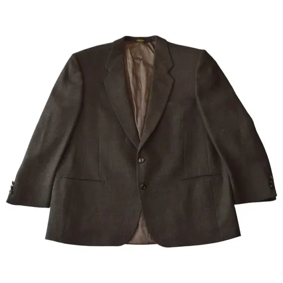Vintage Union-Made Brown Plaid Wool Blend Blazer - Size Large