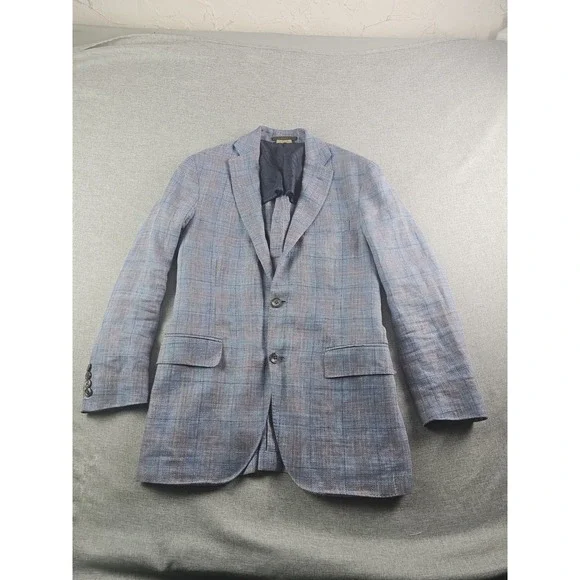 Brooks Brothers Sport Coat Mens 38 R Blue Plaid Linen Wool Itlay Half Lined