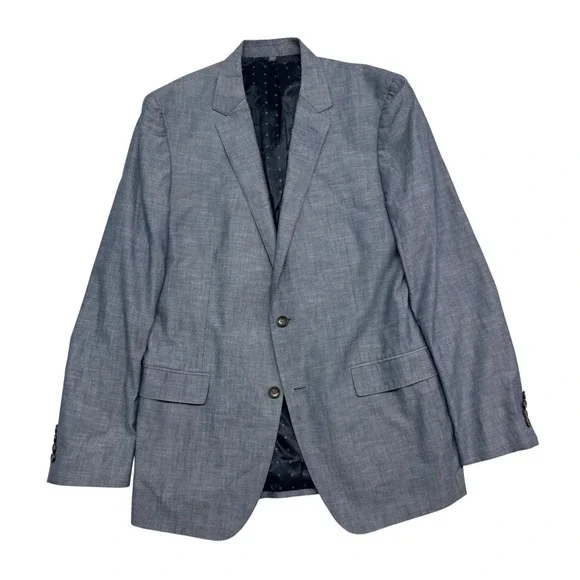 Bonobos 42L Blue Chambray Unstructured Cotton Blazer Jacket Sport Coat Standard