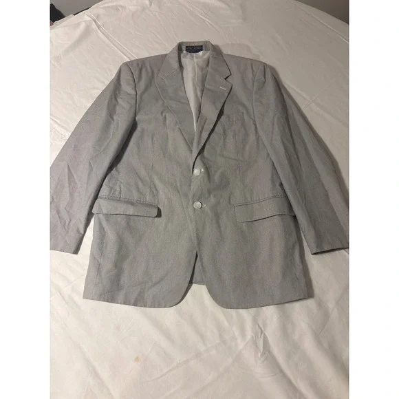 Haspel Seersucker Blazer Mens 42L Grey Striped  2-Button