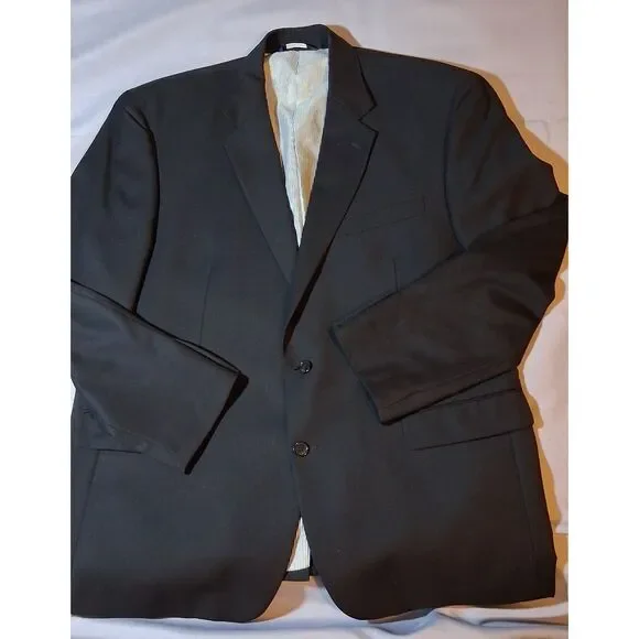 Croft & Barrow Mens Black Two-Button Sport Coat Suit Jacket 46R Formal Business