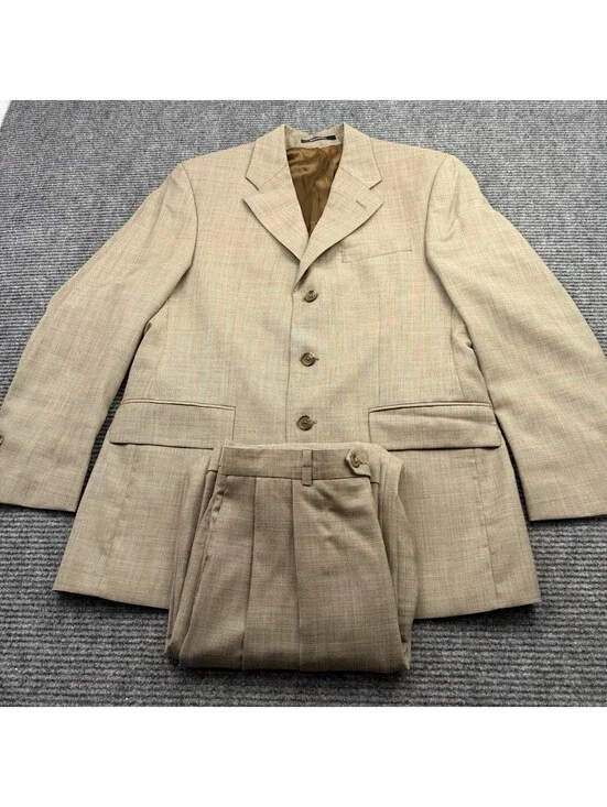 Vintage Chaps Ralph Lauren Suit 38R Wool Glen Plaid 2 Piece Double Pleated 32x31