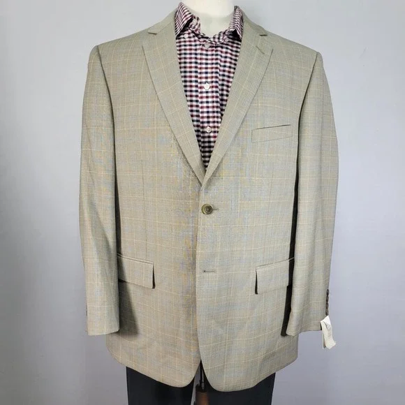 Pronto Uomo Platinum Men's Sport Coat Blazer Two Button Beige Plaid Size 46R‎