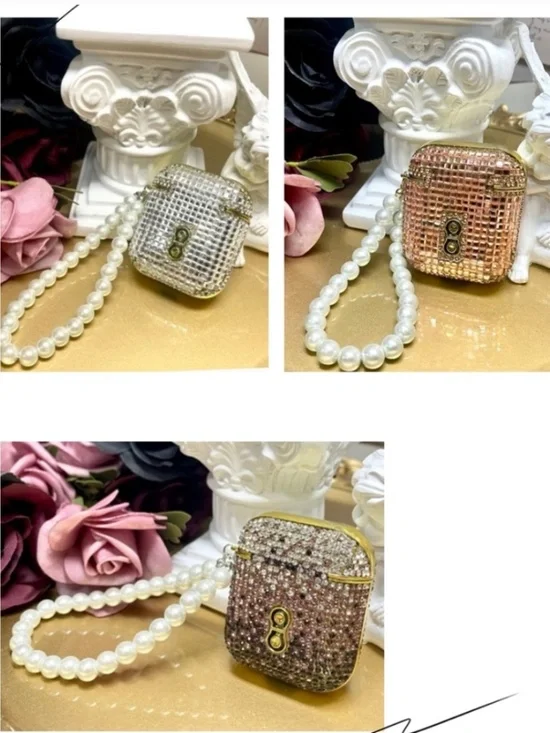 3 items.AirPods 1/2 luxury Rhinestone bling case with pearl chain
