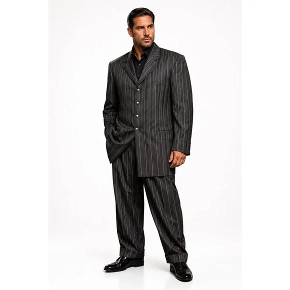 Vittorio St Angelo Men's 46L Zoot Suit 40L Pants Gray Gold Stripe 2-Piece