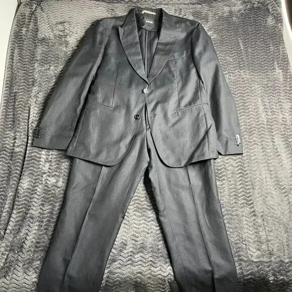 Hugo Boss Suit 42 R Mens Dark Grey Wool Linen Slim fit