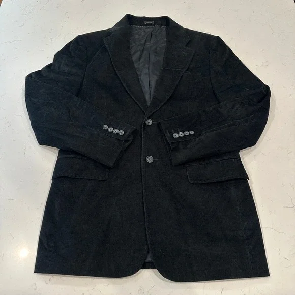 Express Design Studio Mens Black Corduroy Blazer 2 Button Sport Coat 38R