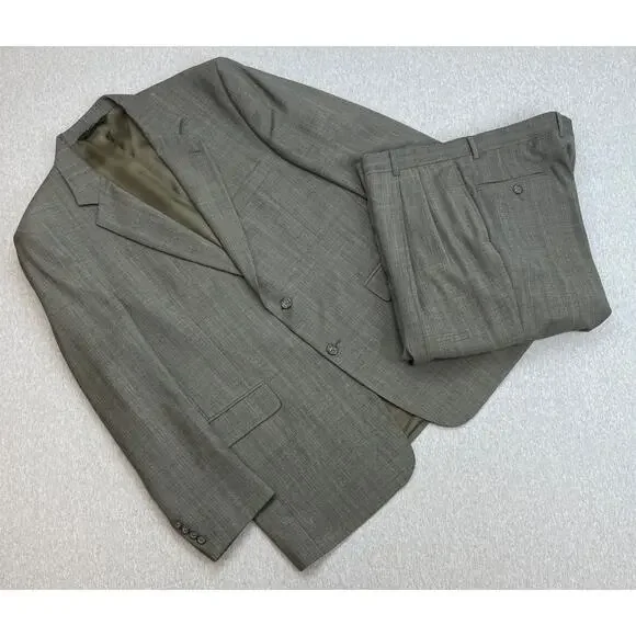 Jos A Bank Suit Mens 43R Glen Plaid Wool Cashmere 2-Button Pants 36x29- 2 Pieces
