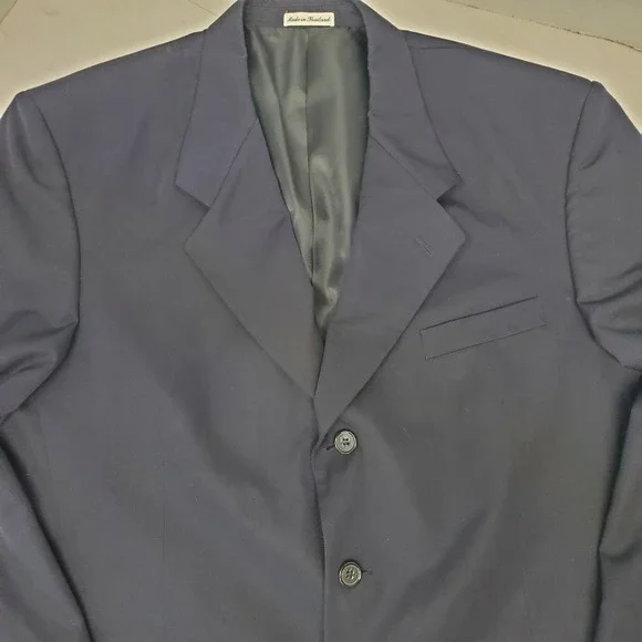 Vntg Trieste Mens Navy Blue Wool Blend Two Button Blazer 44R Old Money 90s Y2K