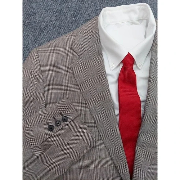 Brooks Brothers Blazer Jacket 44 Regular Brown Plaid Wool Made in Italy 2 Button