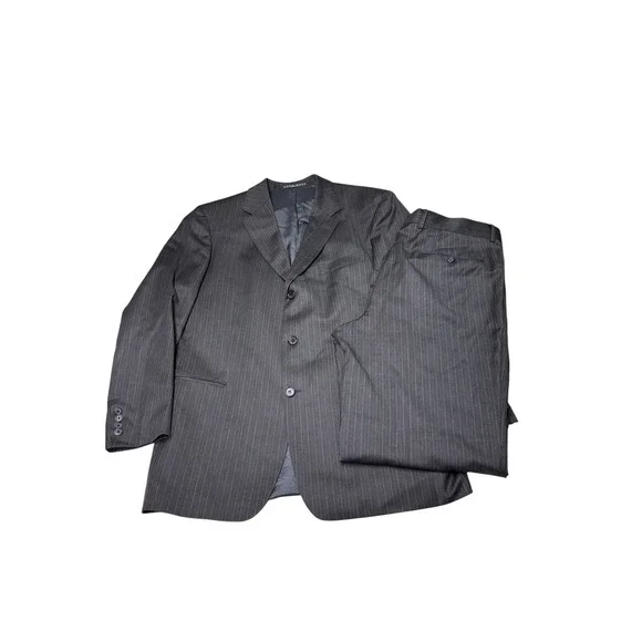 Hugo‎ Boss Einstein Sigma Pinstripe Suit 100% Virgin Wool Grey 42R W36 L30 USA