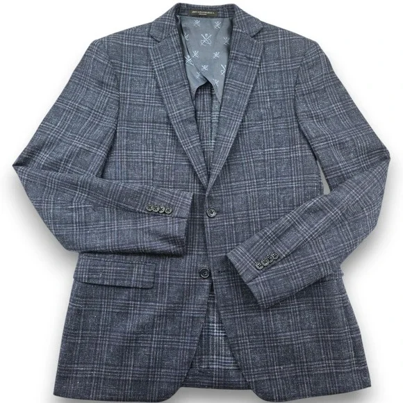 John Varvatos USA Mens Blazer 38R Blue Plaid Wool Linen Sport Coat Bond-JF