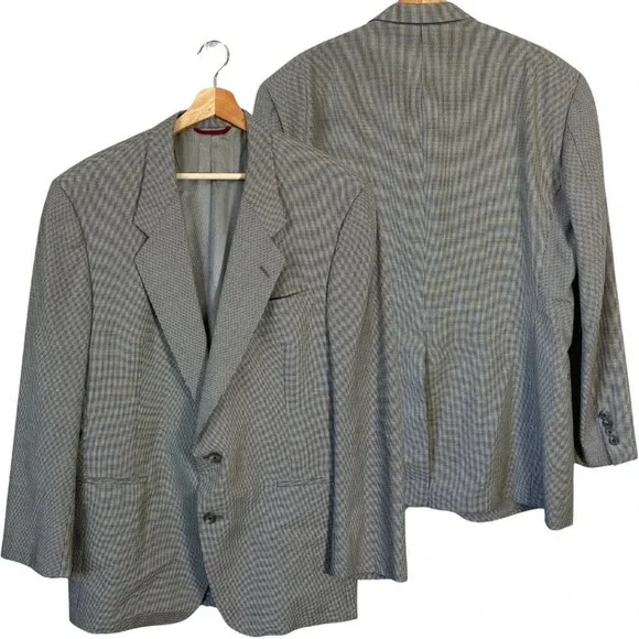 Hart Schaffner Marx Herringbone Wool Sport Coat Blazer Jacket 43L Black Ivory