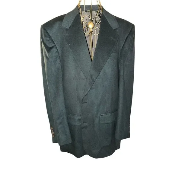 Vintage Bill Blass Cashmere Blazer Sport Jacket Mens 42 Charcoal Gray Two Button