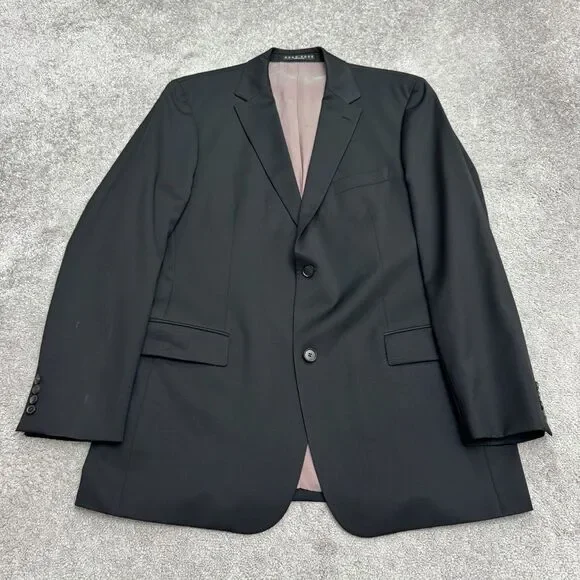 Hugo Boss Two Button Suit Jacket Men 44L Black 100% Virgin Wool Notch Lapel USA