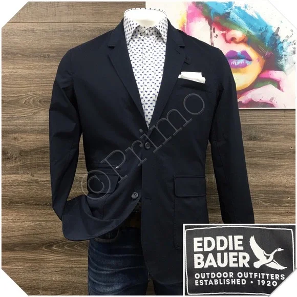 EDDIE BAUER Mens Performance Blazer‎ Sport Coat Casual Jacket Size 42L Blue Suit