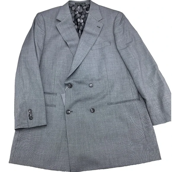 Indochino Blazer Men 45 Gray Birdseye Newbury Wool Double‎ Breasted Bespoke