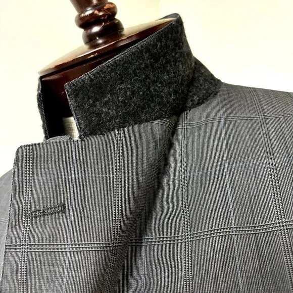 Brooks Brother Men's Sport Coat Blazer Size 41L Windowpane Gray Blue Suit Jacket