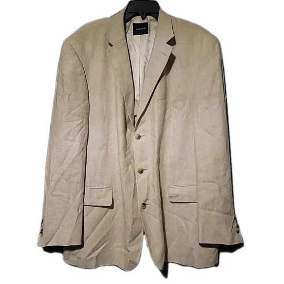 Nautica Men's Modern 100% Linen Sport Coat Tan 46L‎ Modern Fit Blazer