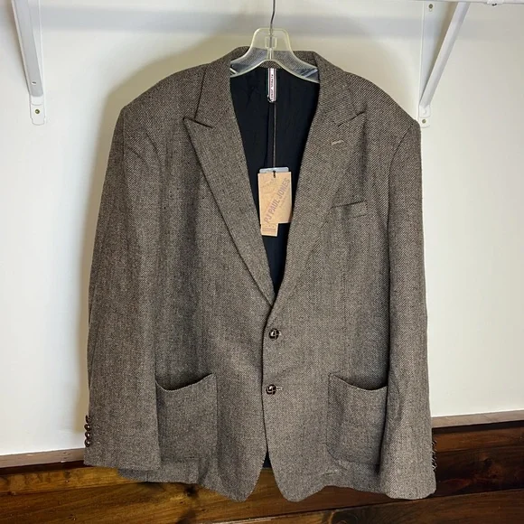 NWT PJ PAUL JONES‎ Herringbone Tweed Blazer Wool Blend Two Button Sport Coat- XL