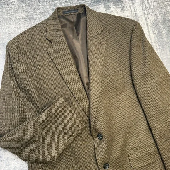 Chaps Blazer Jacket Mens 42R‎ Brown Wool Hopsack Sport Coat Academia Professor