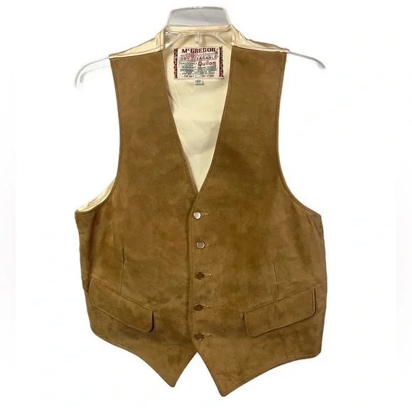 Vintage McGregor Men's Suede Western Tan Button Front‎ Vest- Size 40R
