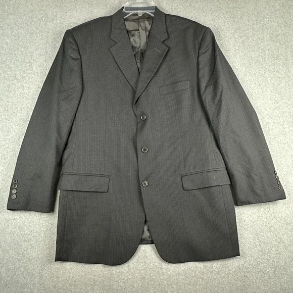 Principe Suit Jacket Mens 44L Gray Pinstripe Wool 3 Button Italy Reda Super 120s