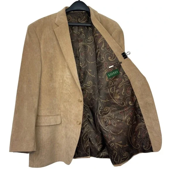 Lauren Ralph Lauren Corduroy Blazer Mens 46R Sport Coat Suit Jacket‎ Camel Tan