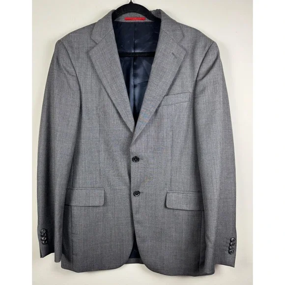 Carolina Herrera Mens Grey Two Button Blazer Jacket Made in Spain Size 42R